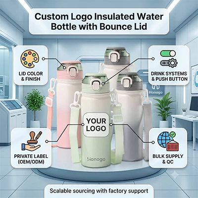 Custom bounce lid water bottle